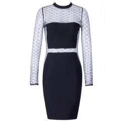 Rundhals Langarm Mesh Mini Bandage Kleid HI953