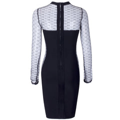 Rundhals Langarm Mesh Mini Bandage Kleid HI953