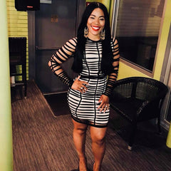 Rundhalsausschnitt Langarm Hohl Out Mini Bandage Kleid HJ442