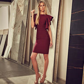 Vestido mini de cuello redondo, manga corta y volantes HK19255