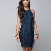Vestido mini de vendaje con borlas y cuello halter sin mangas HQ229
