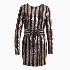 Mini-Bodycon-Kleid mit Rundhalsausschnitt und langen Ärmeln und Pailletten HW238