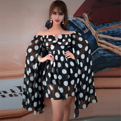 Schulterfreies, langärmliges Mini-Bodycon-Kleid mit Cut-Outs HW296