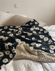 Floral Wool Velvet Blanket - Dark Blue