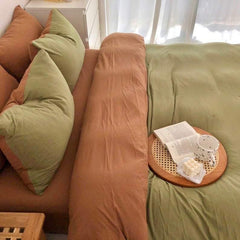 Duo Duvet Cover - Pistachio + Orange