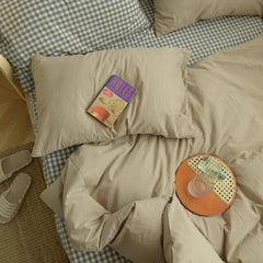 Kariertes Bettwäsche-Set - Beige