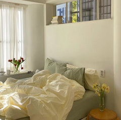 Juego de cama de colores mixtos: verde y amarillo