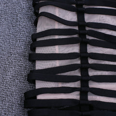 Rundhalsausschnitt Langarm Hohl Out Mini Bandage Kleid HJ442