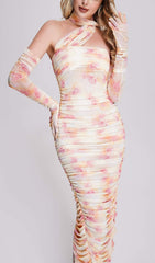 Vestido midi de malla fruncida Sharla