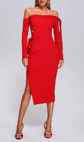 SUSA – Schulterfreies Midikleid in Rot