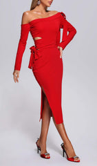 SUSA – Schulterfreies Midikleid in Rot