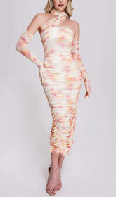 Vestido midi de malla fruncida Sharla