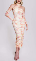 Vestido midi de malla fruncida Sharla