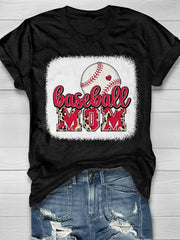 Camiseta de manga corta con estampado de leopardo y letras rojas de Baseball Mom