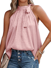 Ärmelloses Tanktop mit Neckholder und Schleife im Leopardenmuster