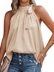 Ärmelloses Tanktop mit Neckholder und Schleife im Leopardenmuster