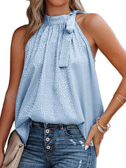 Ärmelloses Tanktop mit Neckholder und Schleife im Leopardenmuster