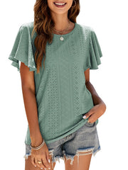 T-Shirt Cutout Tunika Rüschenärmel Casual Top