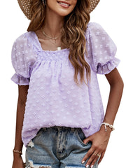 Top dulce de doble capa con cuello cuadrado en gasa jacquard