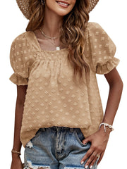 Top dulce de doble capa con cuello cuadrado en gasa jacquard