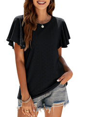 T-Shirt Cutout Tunika Rüschenärmel Casual Top