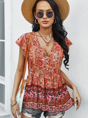 Böhmisches Kurzarm-Top mit Blumen-T-Shirt