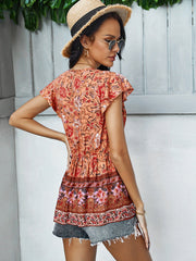 Böhmisches Kurzarm-Top mit Blumen-T-Shirt