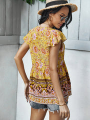 Böhmisches Kurzarm-Top mit Blumen-T-Shirt