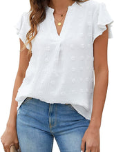 Camisa de gasa con cuello en V y manga corta con estampado de bola de fuego pequeña