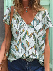 Lockeres Kurzarm-T-Shirt mit V-Ausschnitt