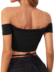 Cropped Navel Cropped Cross-Tie Slim Fit Short Sleeve T-Shirt