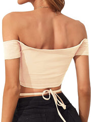 Cropped Navel Cropped Cross-Tie Slim Fit Short Sleeve T-Shirt