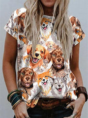 Camiseta holgada de manga corta con cuello redondo y estampado retro urbano estilo occidental