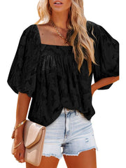 Solid Color Irregular Mid Sleeve Ladies Loose Casual Puff Sleeve Top