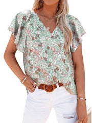 Camisa informal holgada de manga corta con cuello en V y estampado