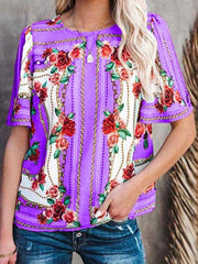 Crew Neck Short Sleeve T-Shirt Print Top