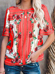 Crew Neck Short Sleeve T-Shirt Print Top