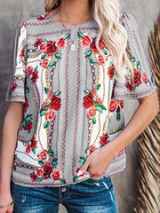 Crew Neck Short Sleeve T-Shirt Print Top