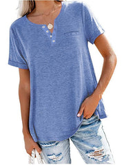 Camiseta holgada de manga corta con cuello en V y bolsillo