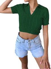 Suéter ajustado de manga corta con cuello en V