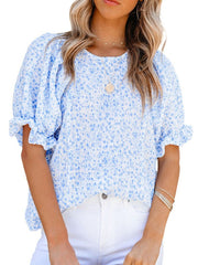 Kurzärmliges Pulloverhemd mit Rundhalsausschnitt und Puffärmeln