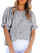 Short Sleeve Crew Neck Printed Puff Sleeve Pullover Shirt