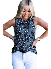 Top ajustado con estampado de leopardo, cuello redondo, sin mangas, versátil