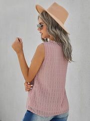 Sommerliches, einfarbiges, besticktes, lockeres, ärmelloses Oberteil