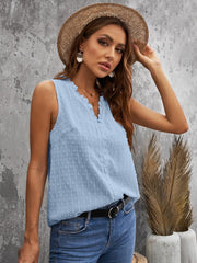 Sommerliches, einfarbiges, besticktes, lockeres, ärmelloses Oberteil