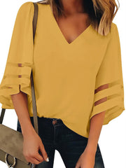 Damen-Chiffon-Shirt mit Dreiviertelärmeln, lockeres Casual-Top