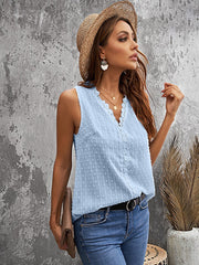 Sommerliches, einfarbiges, besticktes, lockeres, ärmelloses Oberteil