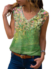 Camiseta sin mangas con cuello en V y estampado