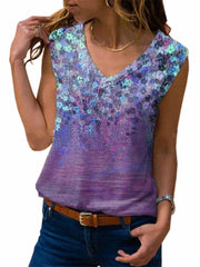 Camiseta sin mangas con cuello en V y estampado