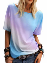 Rainbow Gradient Print Casual Top Round Neck Short Sleeve Loose T